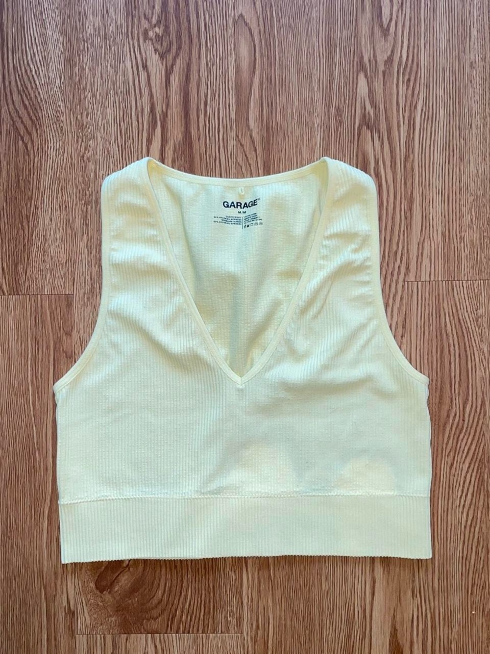 Garage Butter Yellow Seamless Ribbed V-Neck Crop Top